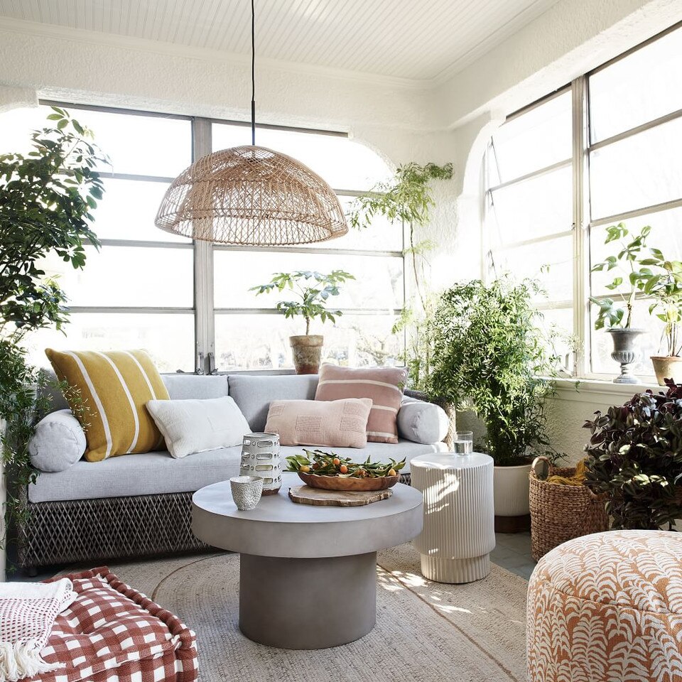 Volume Round Pedestal Coffee Table Concrete West Elm UK